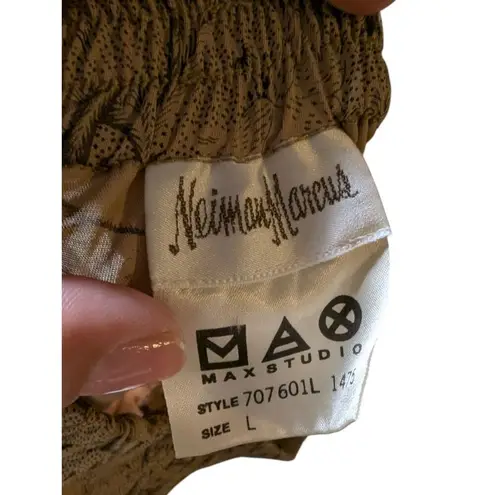 Vtg 1990s Max Studio Beige Illustrated Leaf Print Wide Leg Elastic Waist Pants L Tan Size L