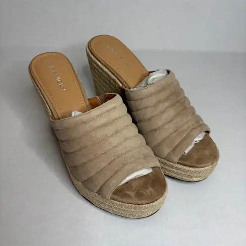 Lisa Vicky Tan Camel Kid Suede Wedge Espadrille Platform Sandal Mules Size 9