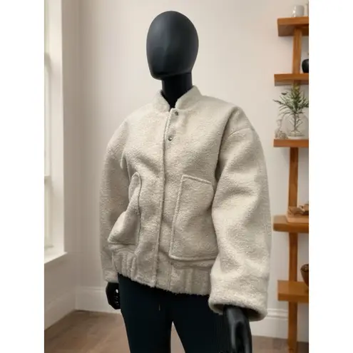 Mango MNG Sherpa Bomber Jacket Cream XS 100% Polyester‎ Cozy Lined