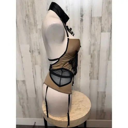 Ooh La La Paris Black Lace Applique Satin Sheer Bodysuit Lingerie Size M Brown Size M