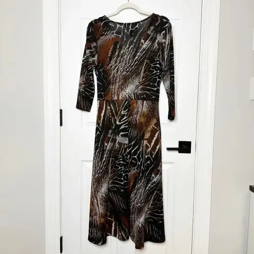 FRANK LYMAN Montreal US Size 12 Whiskey Grey Knit Animal Print Midi Dress Brown