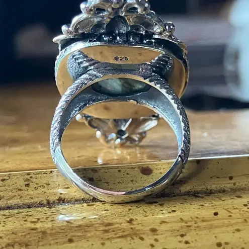 Natural Labradorite Sterling Silver Bumblebee Ring Size 7