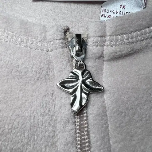 Nick & Sarah Zip Up Fleece Jacket Womens 1X Plus Size Beige Embroidered Leaves Tan