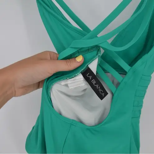 La Blanca Cross Back One-Piece Swimsuit Tummy Control Emerald Green Size 6