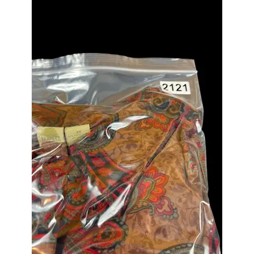 Islander Women’s Plus 3X Suede Feel Paisley Button Up Shirt Warm Brown Red Fall