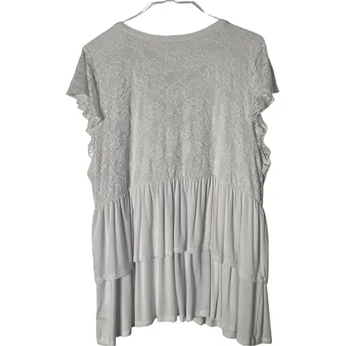Torrid  Super Soft V-Neck Lace Bodice Tiered Babydoll Top Women’s 3X White GUC.