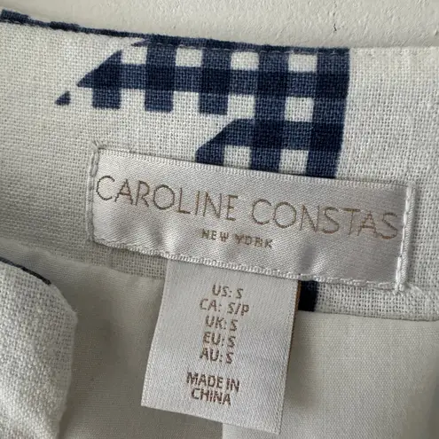 Caroline Constas Quilted Jacket Blazer Gingham Blue Linen Blend