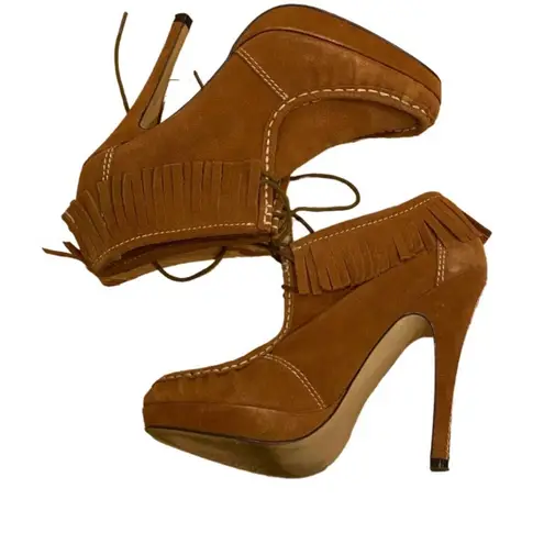 Charles by Charles David Charles David Brown Suede Boots Heels Shoes 8 Fringe Western Boho