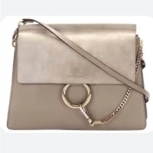 Chloé Chloe Faye Medium Shoulder Bag Motty Gray Leather