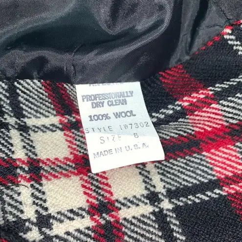 VTG Vinci Womens Wool Blazer Suit Jacket Size 8 Red Plaid Shoulder Pads Career