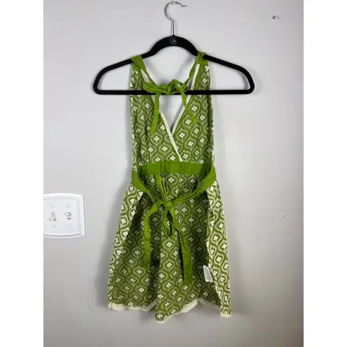 Simply EnVogue Embroidered Halter Top /Mini Dress– Green/White 100% Cotton S/M Green Size 0
