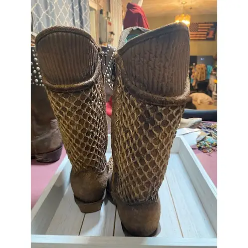 Corral C3182 Camel Netting Overlay Boots 6.5 Tan