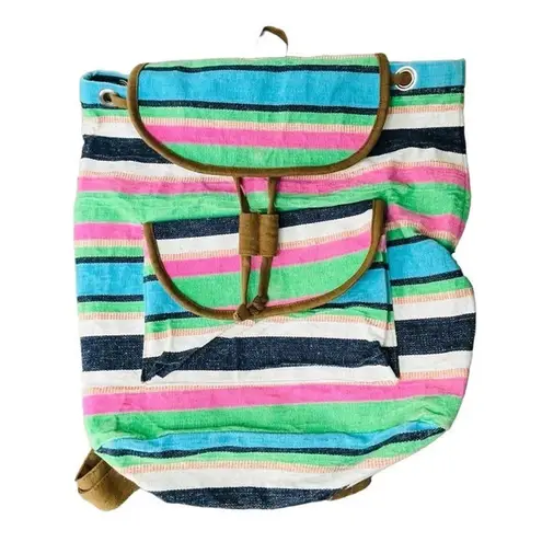 Buckhead Betties Striped Colorful Backpack Made in India 100% Cotton Beach Bag