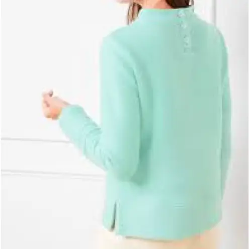 Talbots  Button Back Funnel Neck Pullover Fleece Plus Size 1X Mint Green Aqua