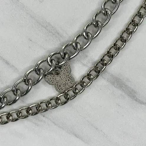 Butterfly Charm Silver Tone Metal Chain Link Belt One Size (OS) ✨