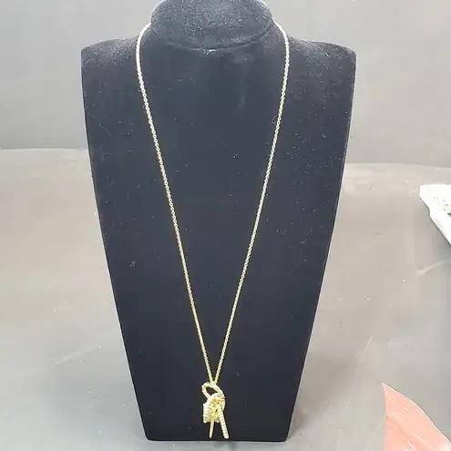 Gold Tone Religion Cross Spiritual Necklace 10" Dangle Charm