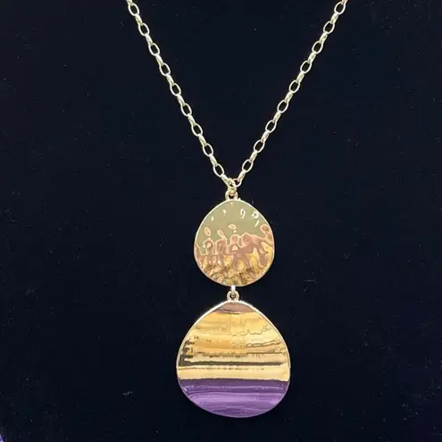 New Directions Gold Disc Drop Necklace Statement Minimalist Fashion Geometric Purple
