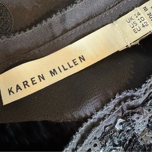 Karen Millen Black Sequin Sheer Embroidered Dot Back Sleeveless Top Size 10