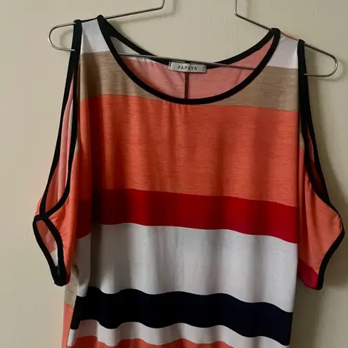 Papaya slit sleeve asymmetrical stripes top size medium