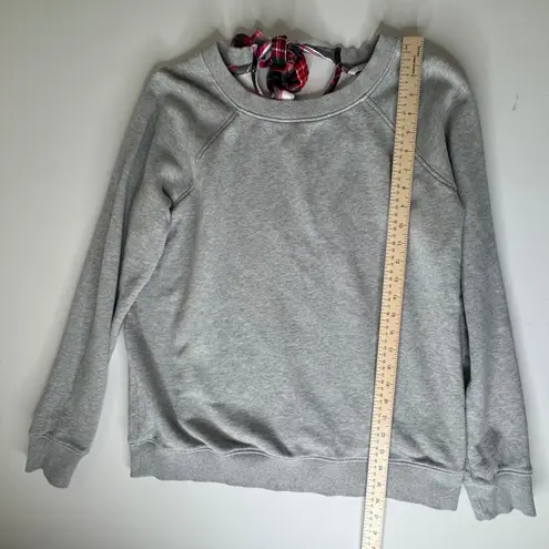 Crown & Ivy Gray Plaid Bow Tie Back Sweatshirt Large Cozy Fall Holiday Pullover