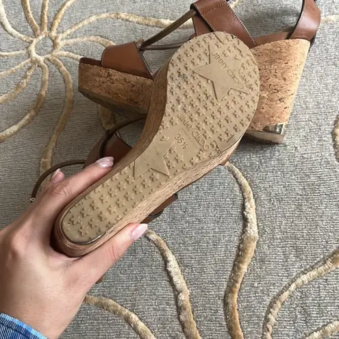 Jimmy Choo | Nelson 100 mm Tan Leather Cork Wedges 35.5