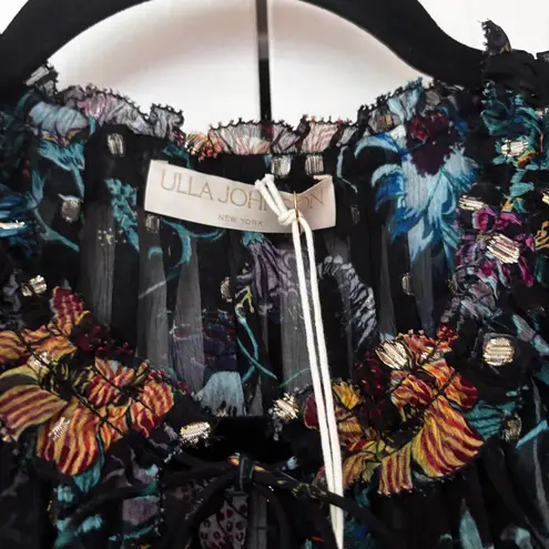 Ulla Johnson NEW Ulla Johnson Dominique Top Black Iris Floral Print Sheer Silk Blouse Size 6