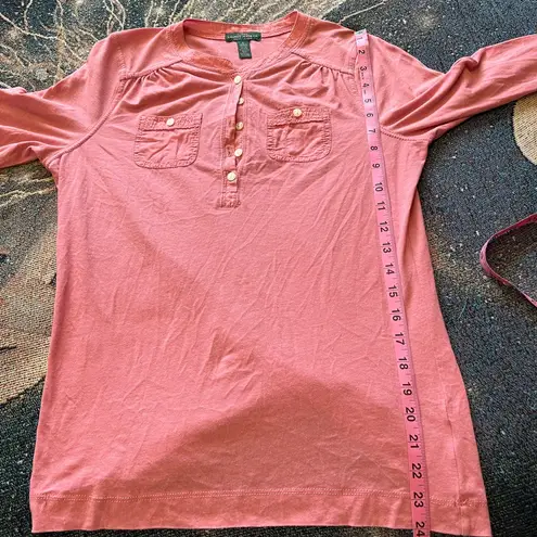 Lauren Ralph Lauren Coral Pink Button Blouse Longsleeve S Y2K Preppy Slim Fit