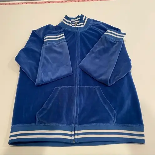 Humility Y2K Style Retro Blue Velour Track Jacket Varsity Stripe Bomber Zip XL