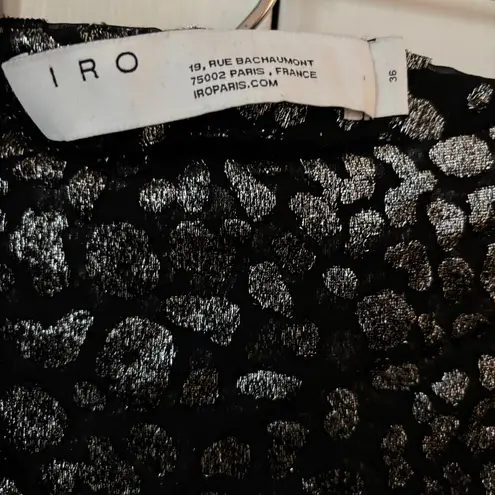 IRO Paris Black Metallic Silver Brocade Animal Print Mini Skirt Size 36 Glitter