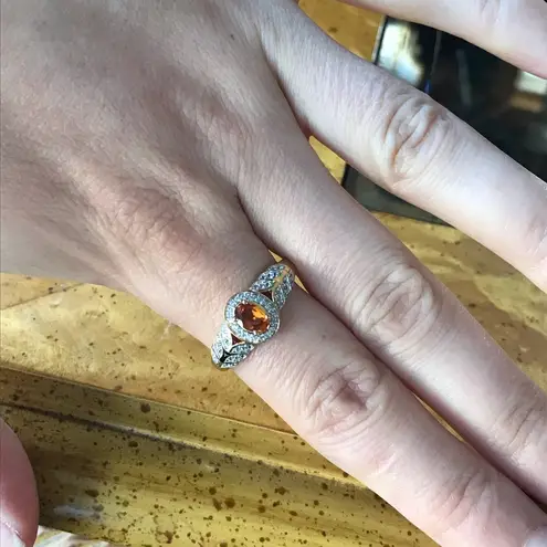 Natural Orange Garnet Sterling Silver 18k Yellow Gold Vermeil Ring Size 10