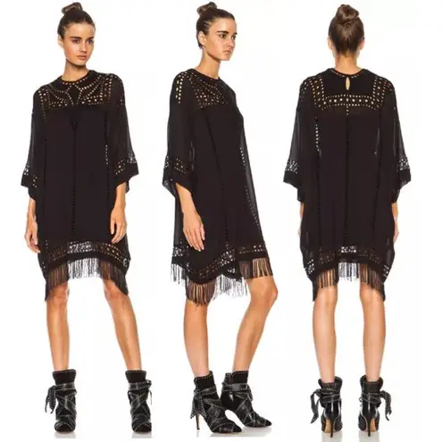 Isabel Marant Etoile Enery Embroidered 3/4 Sleeve Tunic Dress Black Women's M Size M