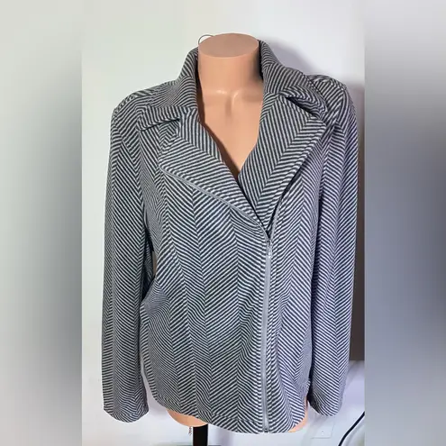 Isaac Mizrahi Plush Stripped Zip-Up Jacket Grey Size L
