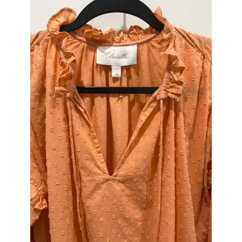 Cleobella Phoenix Coral Peach Blouse Organic Cotton Dobby Ruffle Sz XS