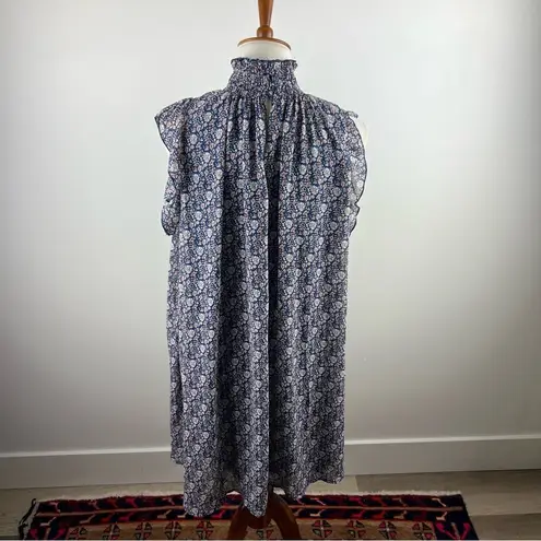 Code x Mode Code x Mode Smocked Mock Neck Sleeveless Midi Dress M Blue Floral Lined - Image 3