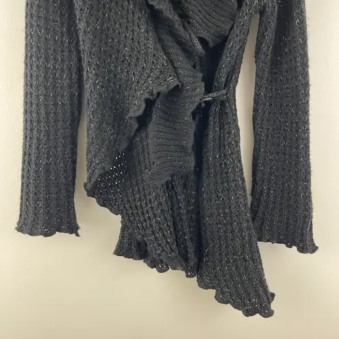 Say What? Vintage Y2K 2000 Black Crochet Knit Asymmetrical Hem Cardigan Sweater