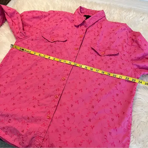 Denim & Co Vintage Pink Embroidered Button Down Shirt Women’s Sz Large Oversized