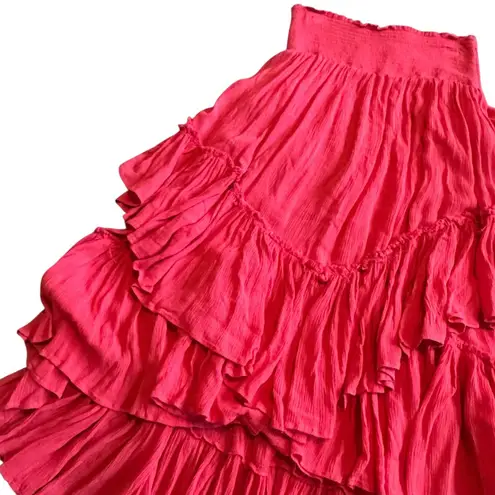 Free People  Strapless Tiered Smocked Top Dress Flowy Midi Length Size Small