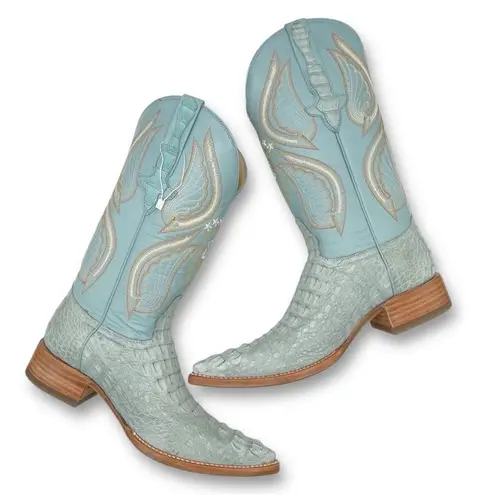 NWT El General Caiman Cowboy Boots Light Blue Leather US Size 9 MX 26 Rodeo Boho