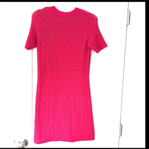 Banana Republic  Pointelle Short Sleeve Mini Sweater Dress Fuchsia Pink XS