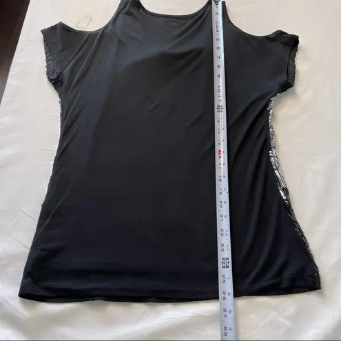Inc international Concepts Cold Shoulder Sequin Top Small Black/Silver