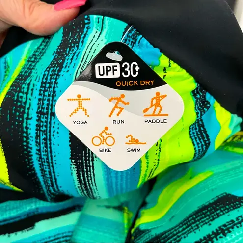 ZeroXposur Striped Neon Shades of Blue and Yellow Peasant Tankini Top NWT 0X