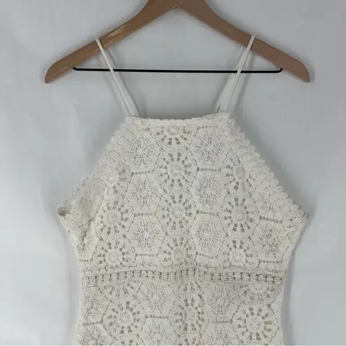 Open Edit  White Lace Crochet High‎ Neck Halter A-Line Mini Cocktail Dress Size L