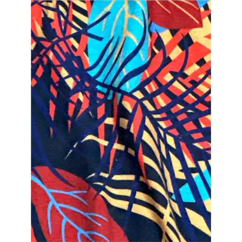 CCC Colorful Bohemian Style Spaghetti Strap Dress V Neck Tropical Leaf Print Med Blue Size undefined