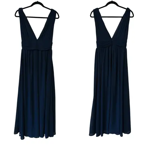 Lulu's Heavenly Hues Elegant Navy Blue Sleeveless Maxi Dress Slit Size Small