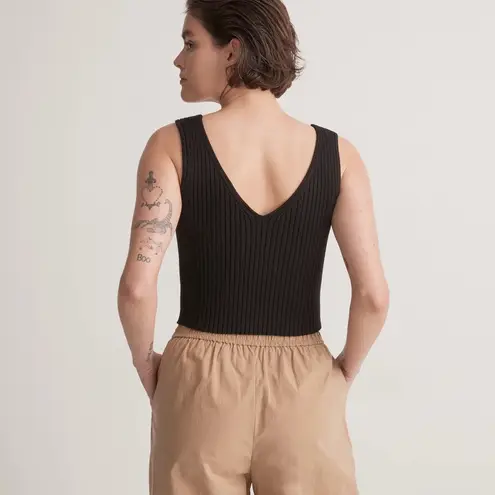 Madewell  V-Neck Black Ribbed Sweater Cropped Basic Casual Minimalist Tank Top