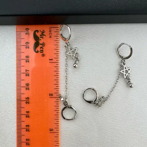 Double Piercing Dangle Chain Star Earrings for Women Silver