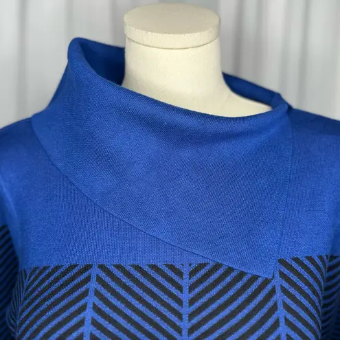 Investments Blue Chevron Knit Sweater Asymmetrical Cowl Neck Long Sleeve Top