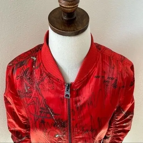 Guess Alpine Graffiti Bomber Jacket Men's Sz Medium Red Streetwear Full Zip