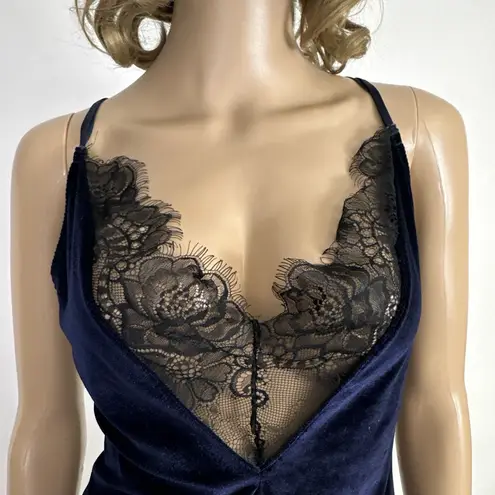 Dreamgirl Stretch Velvet Eyelash Slip Dark Blue Black Lace Chemise XL Garters