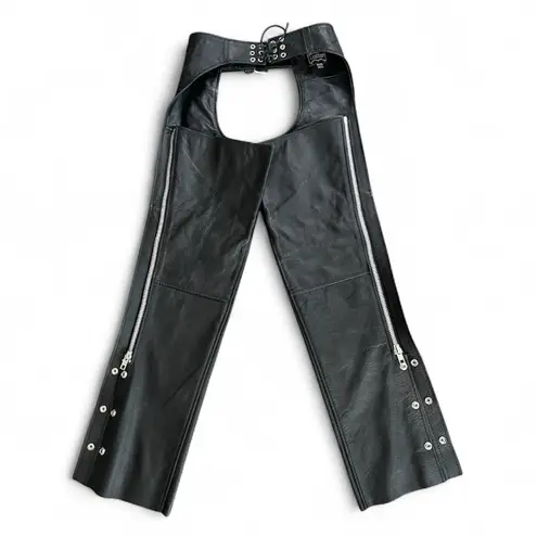 Genuine Leather Biker Chaps Black Leather Unisex Size XXS Like New